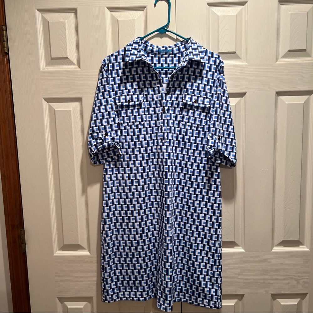 J. McLaughlin Blue and White Midi Dress